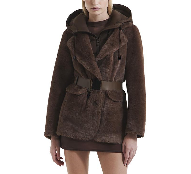 Rudsak Aspen Faux Fur Jacket With Removable Down Hood In Brown