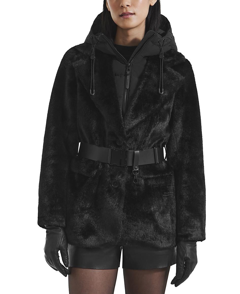 Rudsak Aspen Faux Fur Jacket With Removable Down Hood In Black