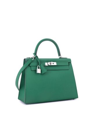  Kelly 28 Handbag Green Epsom with Palladium Hardware