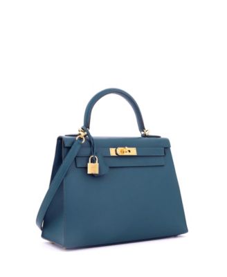  Kelly 28 Handbag Blue Epsom with Gold Hardware