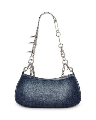 Faded Denim Charm Chain Shoulder Bag
