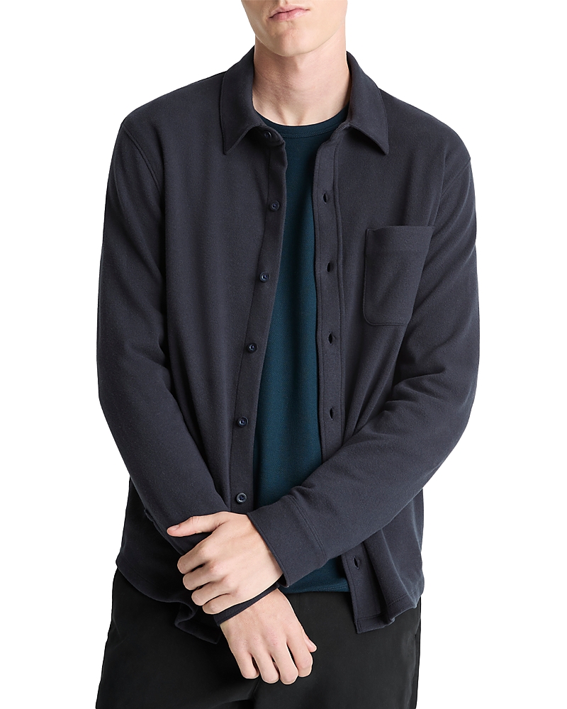 Vince Solid Button Front Knit Shirt In Blue