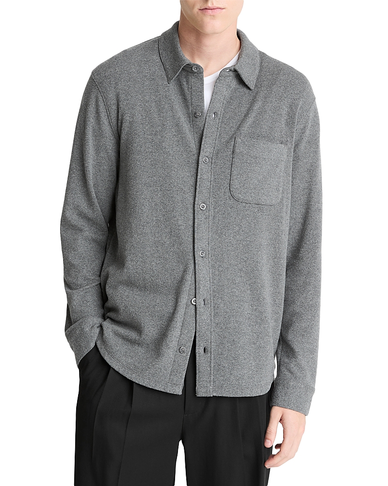 Vince Solid Button Front Knit Shirt In Gray