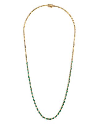 18K Yellow Gold Linear Emerald Baguette  Half Tennis Necklace, 17.5"