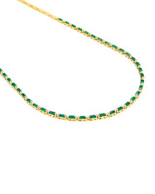 18K Yellow Gold Linear Emerald Baguette  Half Tennis Necklace, 17.5"
