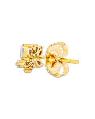 18K Yellow Gold Diamond Baguette Cluster Stud Earrings