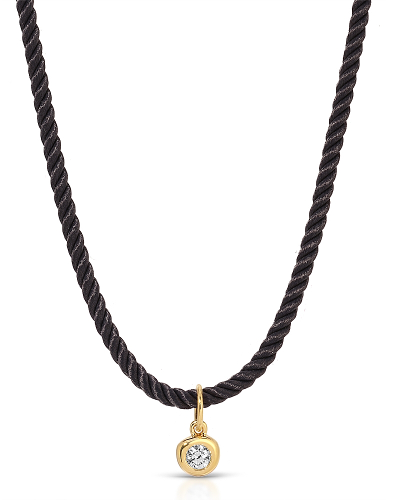 Ef Collection Diamond Bezel & Silk Cord Pendant Necklace In 14k Yellow Gold, 0.12 Tcw In Black