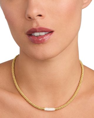 18K Yellow Gold Caviar Gold Diamond Pav&eacute; Station Beaded Collar Necklace, 16"