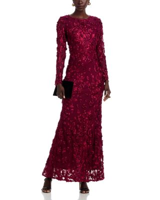 Long Sleeve 3D Floral Mesh Dress - Exclusive