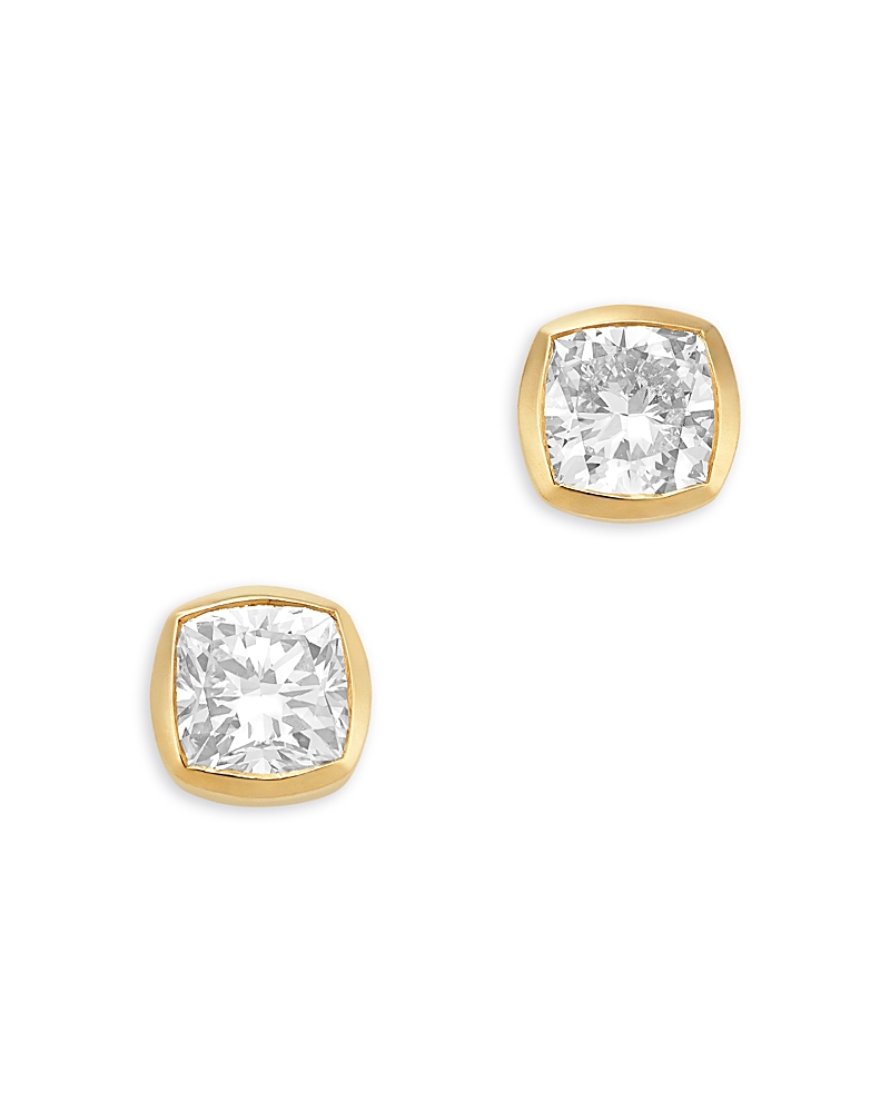 Bloomingdale's Fine Collection Luxe Collection Certified Lab Grown Diamond Cushion Bezel Stud Earrings In 14k Yellow Gold, 0.94 Tcw In Gold