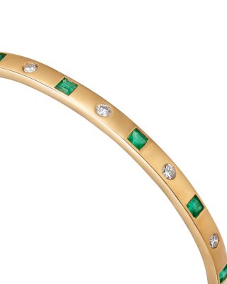 Gemstone & Diamond Bangle Bracelet in 14K Yellow Gold