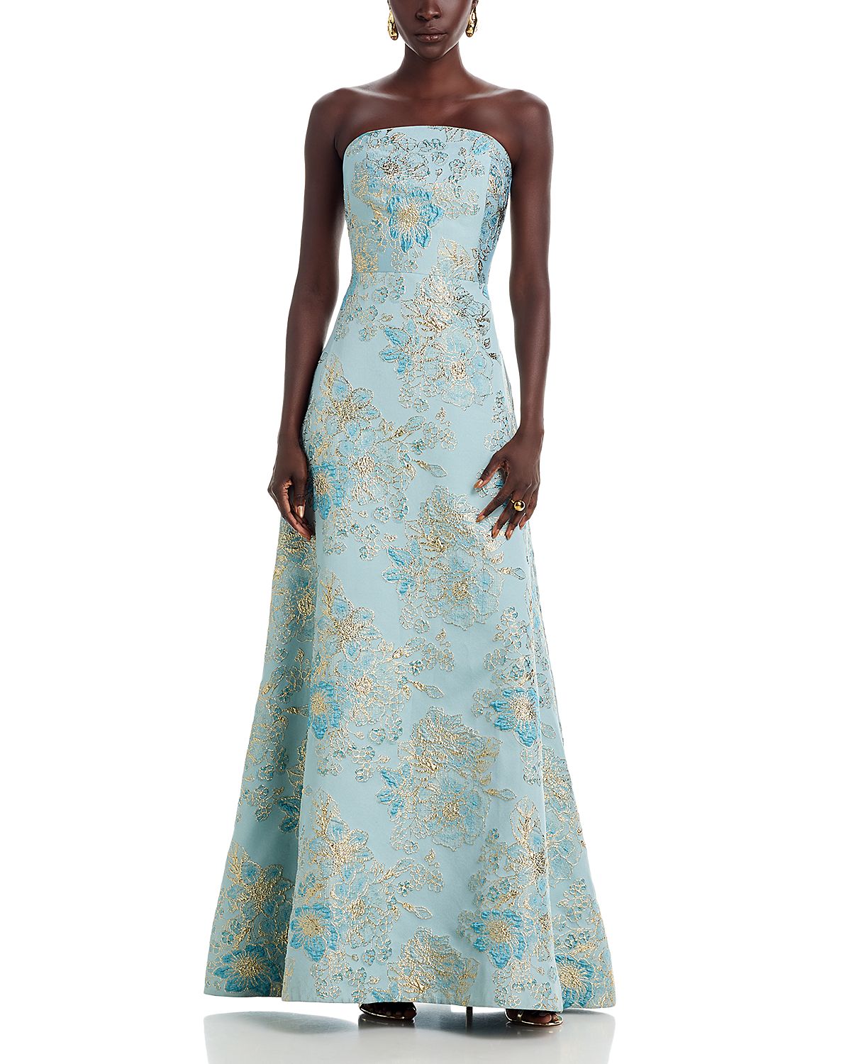 Teri Jon by Rickie Freeman Sleeveless Metallic Multi Jacquard Gown