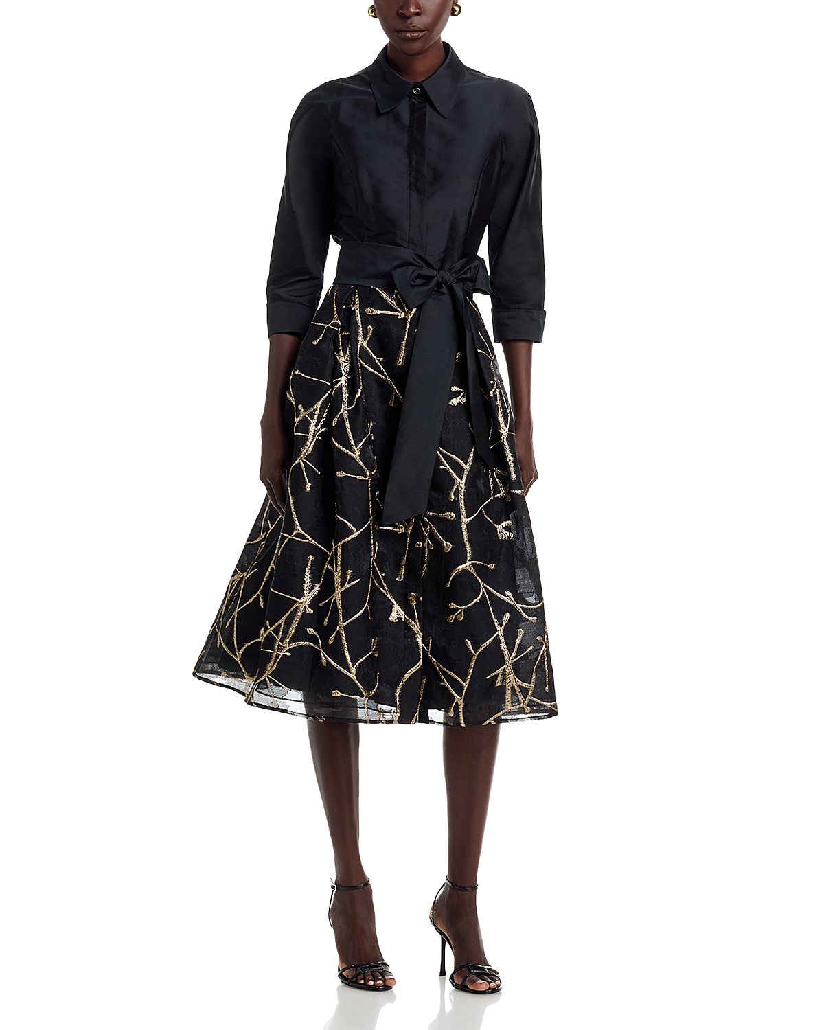 Teri Jon by Rickie Freeman Mixed Media Shirt Dress