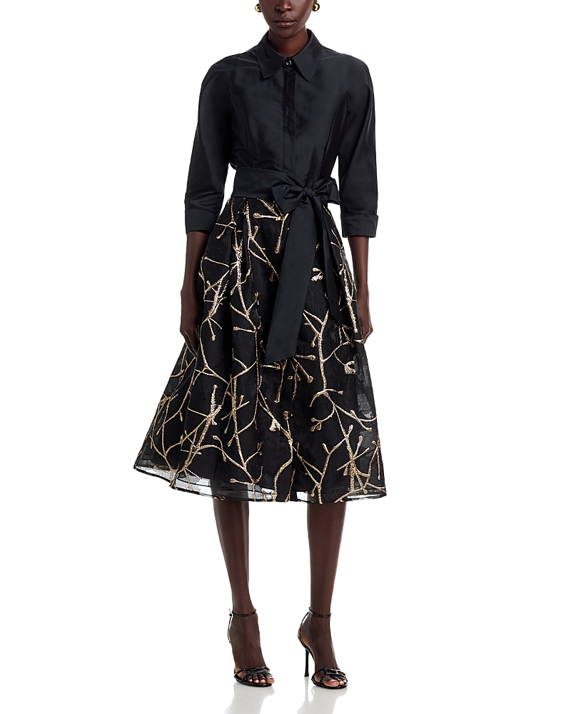 Teri Jon by Rickie Freeman Mixed Media Shirt Dress