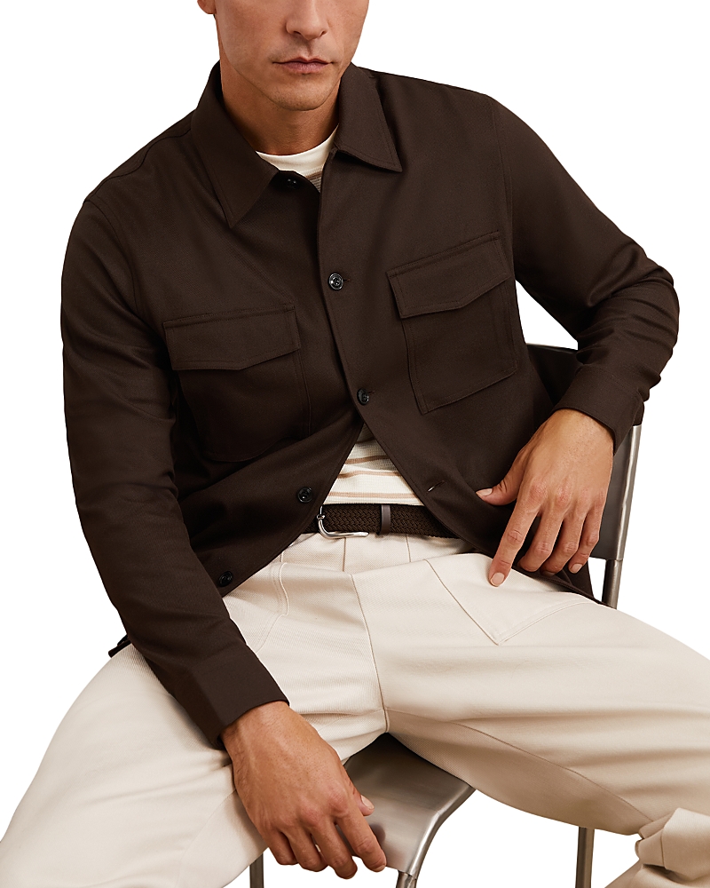 Reiss Daviday Twill Twin Pocket Shirt Jacket In Brown