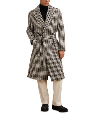 Solesto Wool Dogtooth Check Regular Fit Double Breasted Overcoat