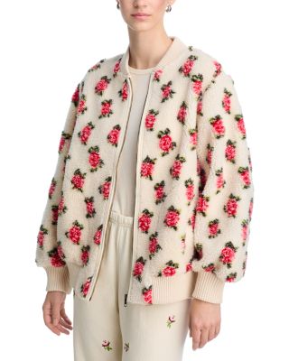 Floral Plush Bomber Jacket
