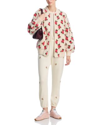Floral Plush Bomber Jacket