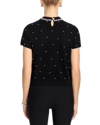 Faux Pearl Embellished Short Sleeve Sweater - Exclusive