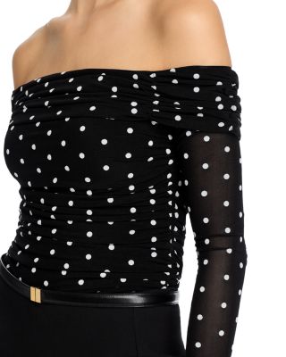 Off The Shoulder Polka Dot Mesh Top - Exclusive