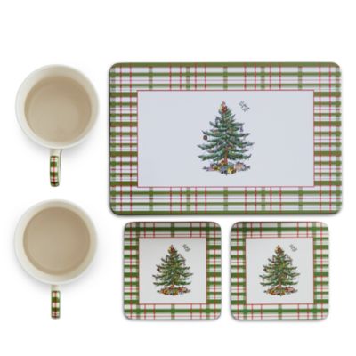 5 Piece Christmas Tree Mug &amp; Coaster Set