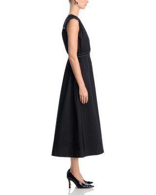 Eros Faux Leather Trim Poplin Dress