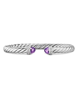 Cable Flex&reg; Bracelet in Sterling Silver with Amethyst and Diamonds, 6mm
