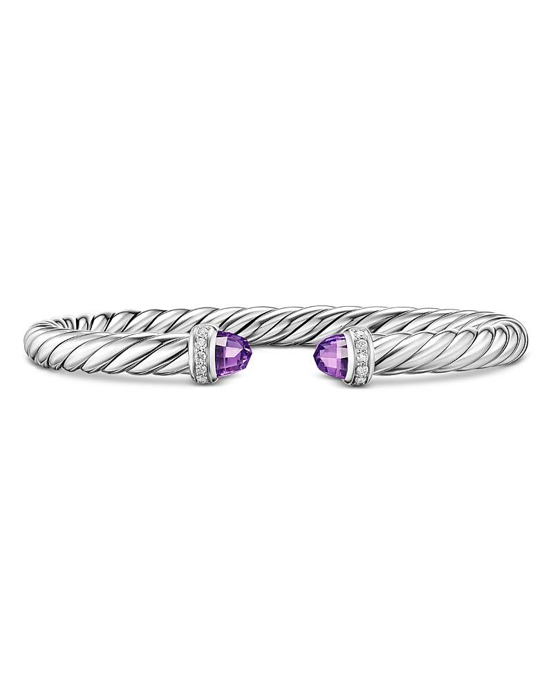 David Yurman Cable Flex Bracelet in Sterling Silver with Amethyst and Diamonds, 6mm