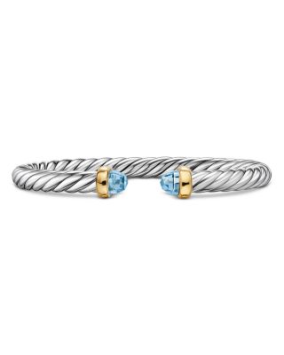 Cable Flex&reg; Bracelet in Sterling Silver with 14K Yellow Gold and Blue Topaz, 6mm
