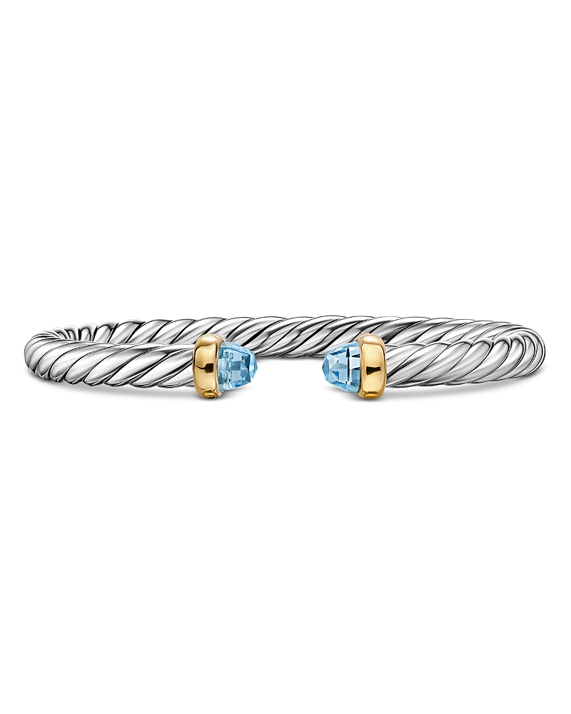 David Yurman Cable Flex Bracelet in Sterling Silver with 14K Yellow Gold and Blue Topaz, 6mm