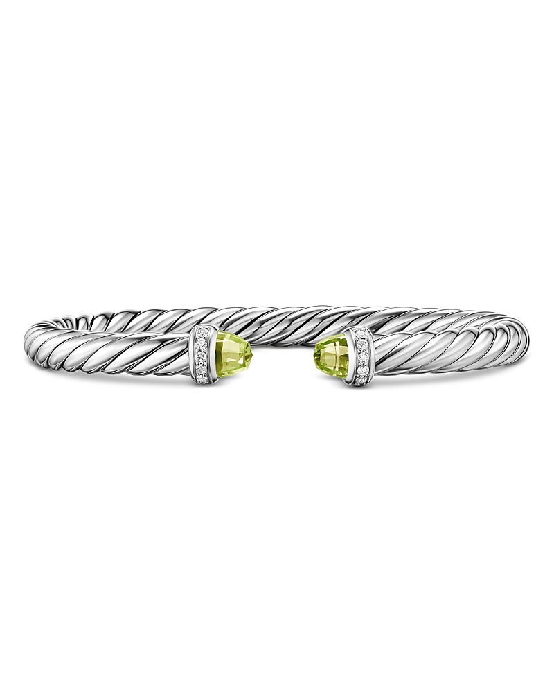 David Yurman Cable Flex Bracelet in Sterling Silver with Peridot and Diamonds, 6mm