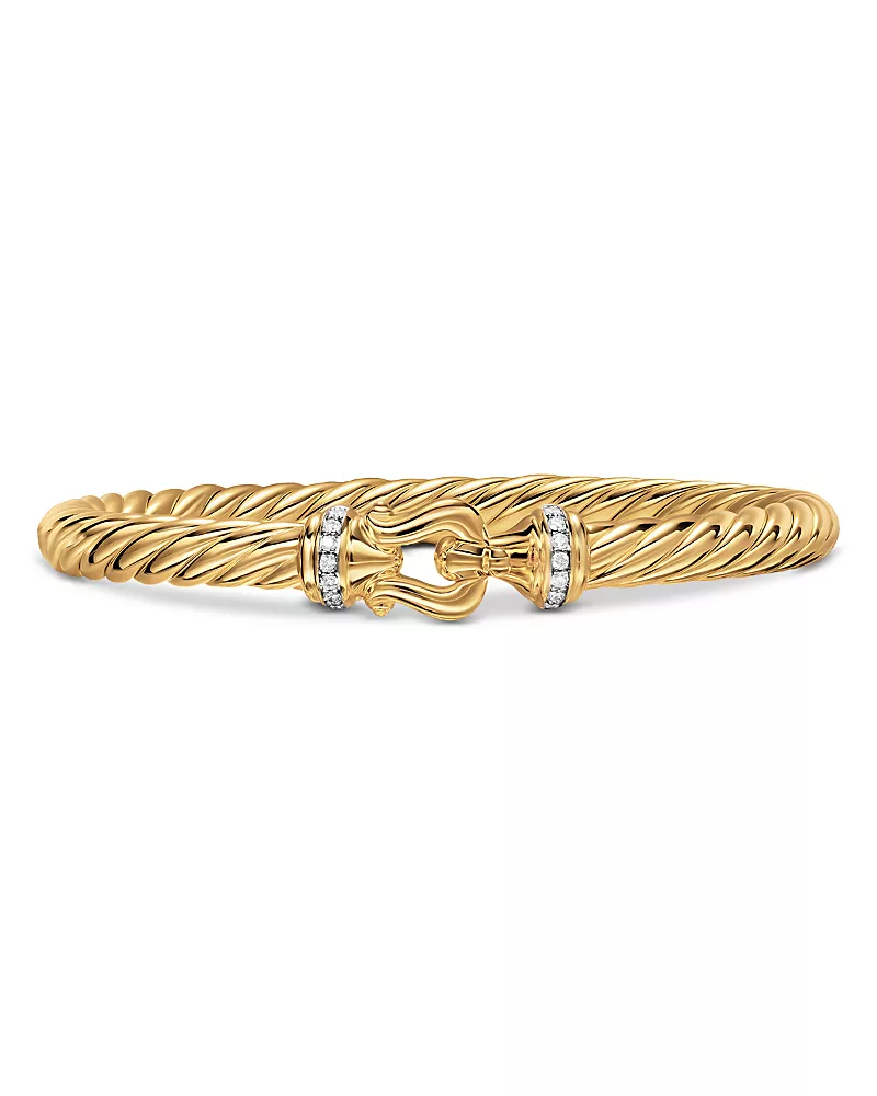David Yurman Cablespira Buckle Bracelet in 18K Yellow Gold with Diamonds, 6mm