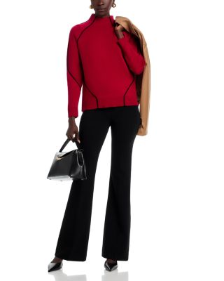 Long Sleeve Funnel Neck Contrast Tubular Sweater