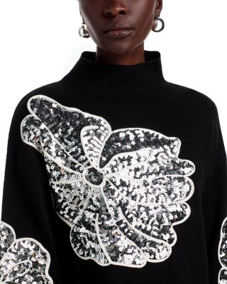 Long Sleeve Funnel Neck Sequin Soutache Sweater