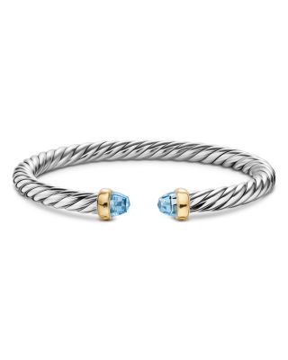 Cable Flex&reg; Bracelet in Sterling Silver with 14K Yellow Gold and Blue Topaz, 6mm