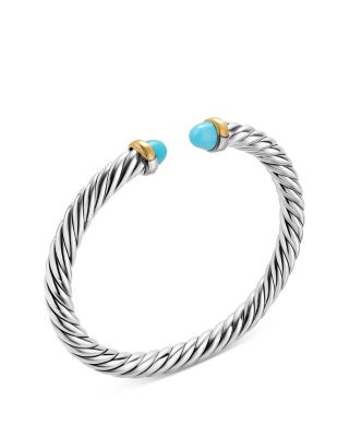 Cable Flex&reg; Bracelet in Sterling Silver with 14K Yellow Gold and Turquoise, 6mm