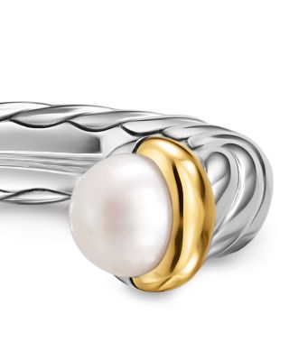 Petite Cable Open Ring in Sterling Silver with 14K Yellow Gold, 3.4mm