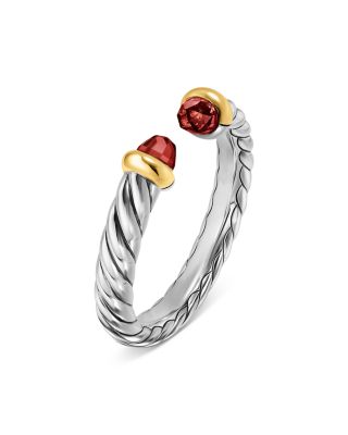 Petite Cable Open Ring in Sterling Silver with 14K Yellow Gold, 3.4mm