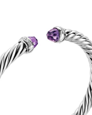 Cable Flex&reg; Bracelet in Sterling Silver with Amethyst and Diamonds, 6mm