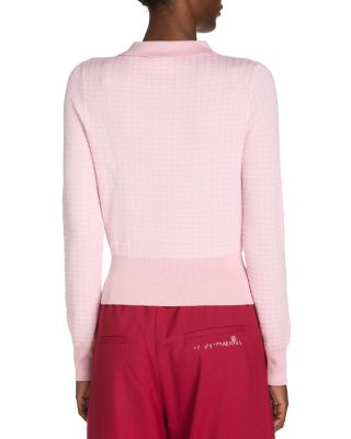 Wool Silk Check Polo Sweater