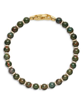 Spiritual Beads Bracelet in 18K Yellow Gold with Bloodstone and Diamonds, 6mm
