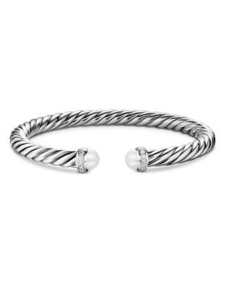 Cable Flex&reg; Bracelet in Sterling Silver with Pearls and Diamonds, 6mm