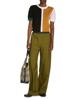 Cashmere Color Blocked Short Sleeve Sweater