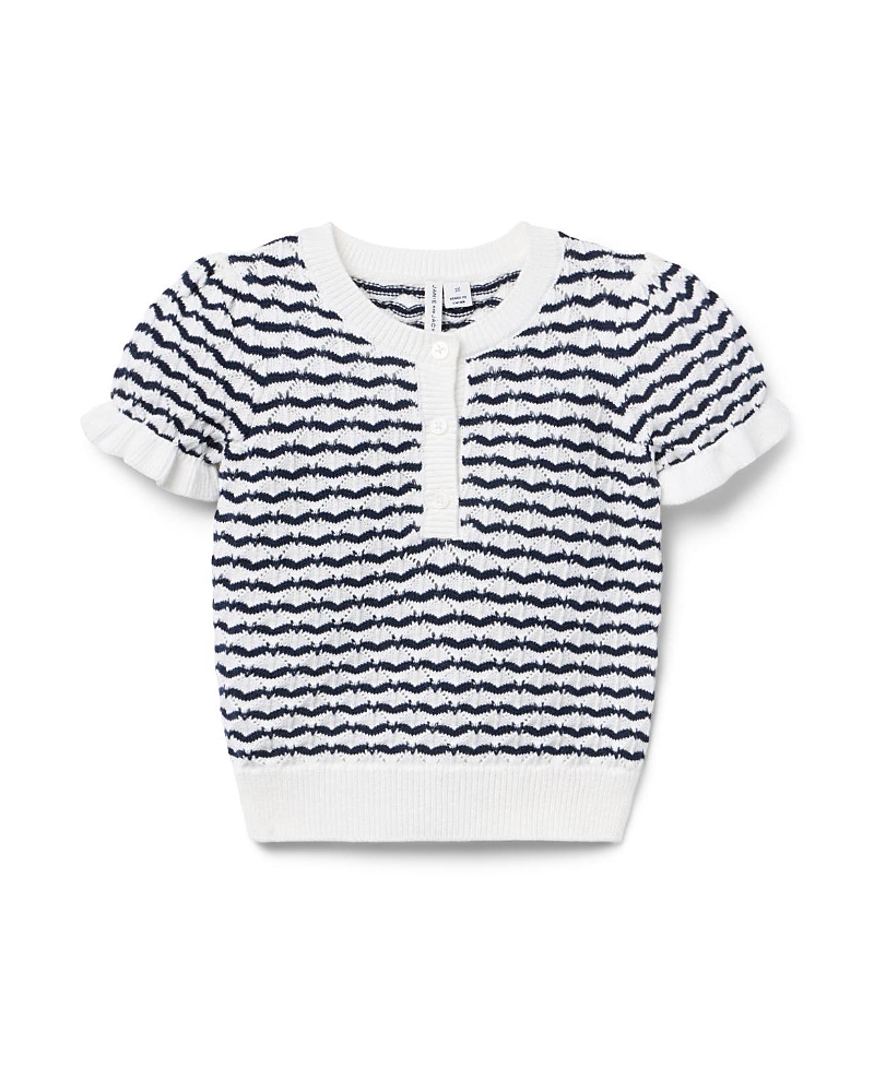 Janie And Jack Wavy Striped Pointelle Sweater Top In White