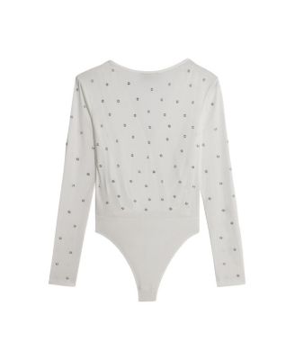  Embellished V-Neck Long Sleeve Top