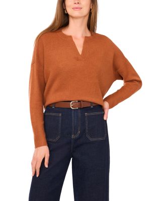 Drop Shoulder Henley Neck Sweater
