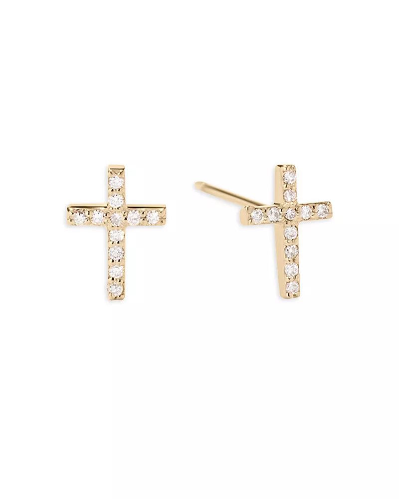 Lana Jewelry 14K Yellow Gold Diamond Cross Stud Earrings