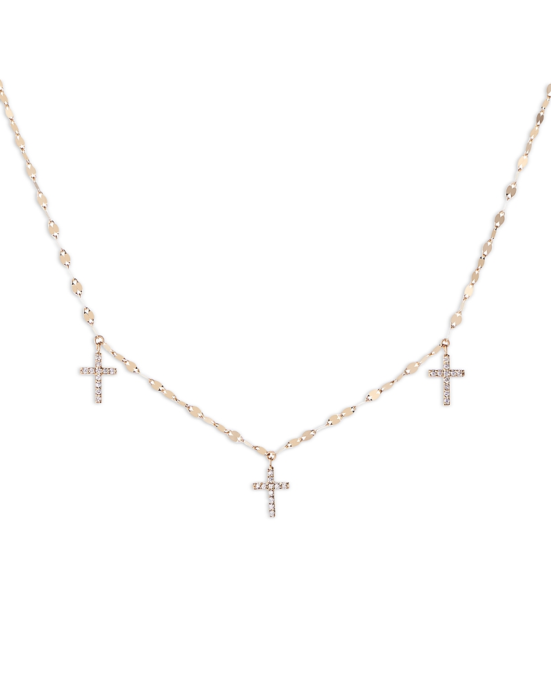 Lana Jewelry Diamond Pave Cross Triple Pendant Necklace In 14k Yellow Gold, 0.17 Tcw In Gold
