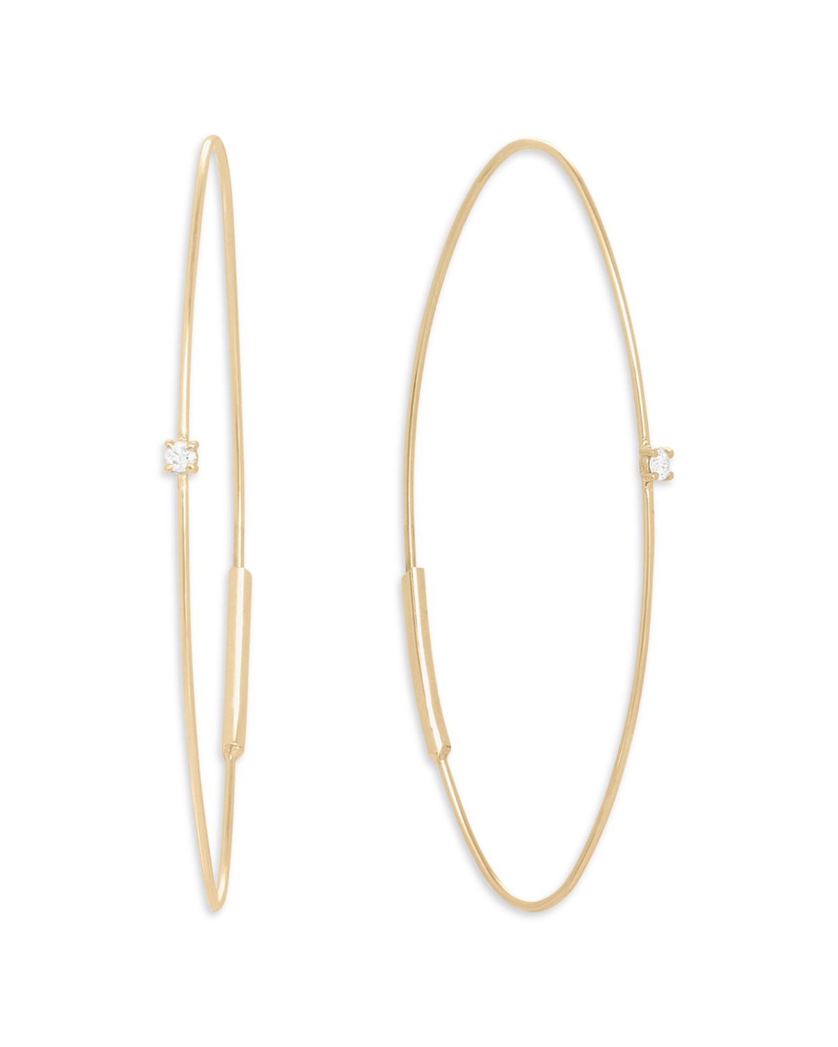 14K Gold Small Oval Magic Hoops with Diamonds