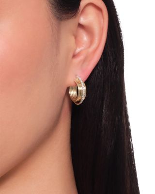 Diamond Pav&eacute; Textured Huggie Hoop Earrings in 14K Yellow Gold, 0.57 tcw